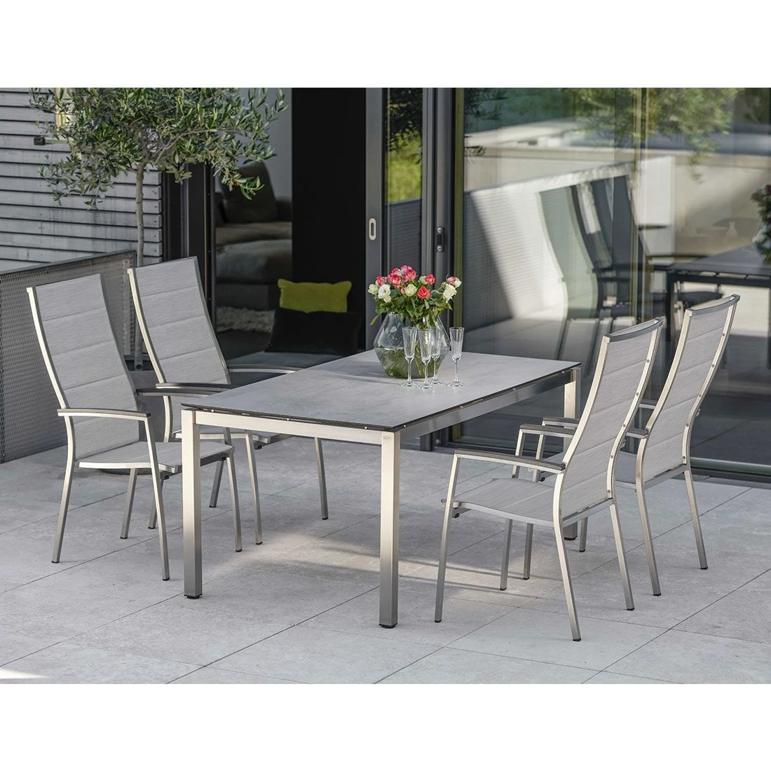 Stern Cardiff Hochlehner-Stapelsessel Edelstahl/Textilene Gepolstert Silber 2 Stern Cardiff Hochlehner-Stapelsessel Edelstahl/Textilene Gepolstert Silber – Bild 2