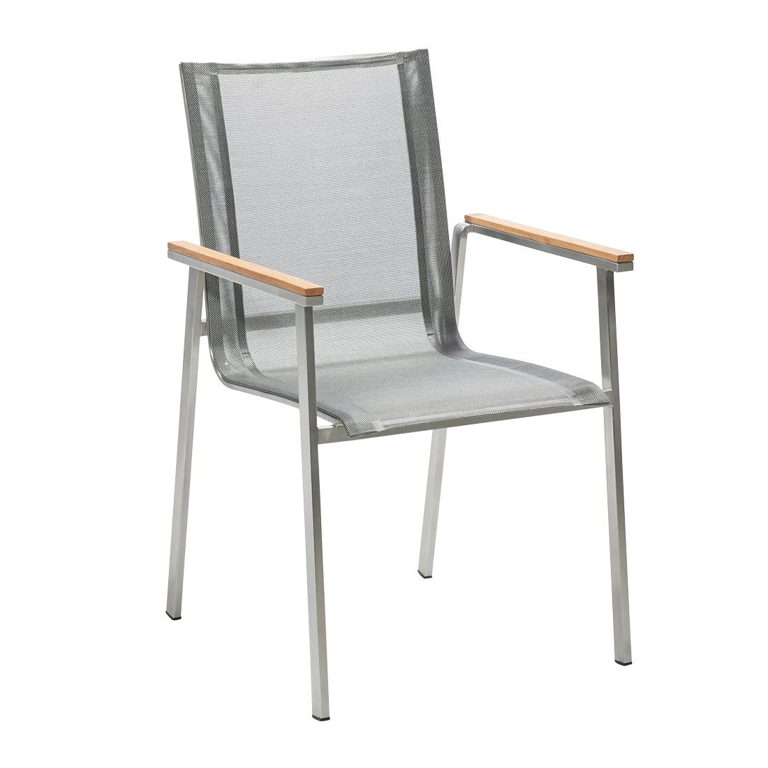 Musterring Brüssel Stapelsessel Edelstahl/Textilene Mit Teakarmlehnen Silbergrau 1 Musterring Brüssel Stapelsessel Edelstahl/Textilene Mit Teakarmlehnen Silbergrau
