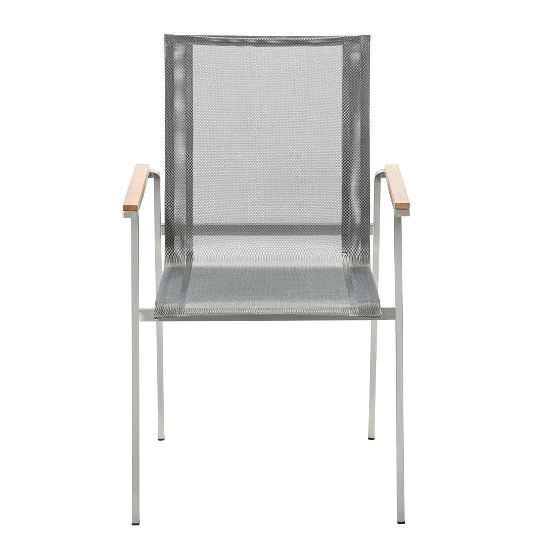 Musterring Brüssel Stapelsessel Edelstahl/Textilene Mit Teakarmlehnen Silbergrau 2 Musterring Brüssel Stapelsessel Edelstahl/Textilene Mit Teakarmlehnen Silbergrau – Bild 2