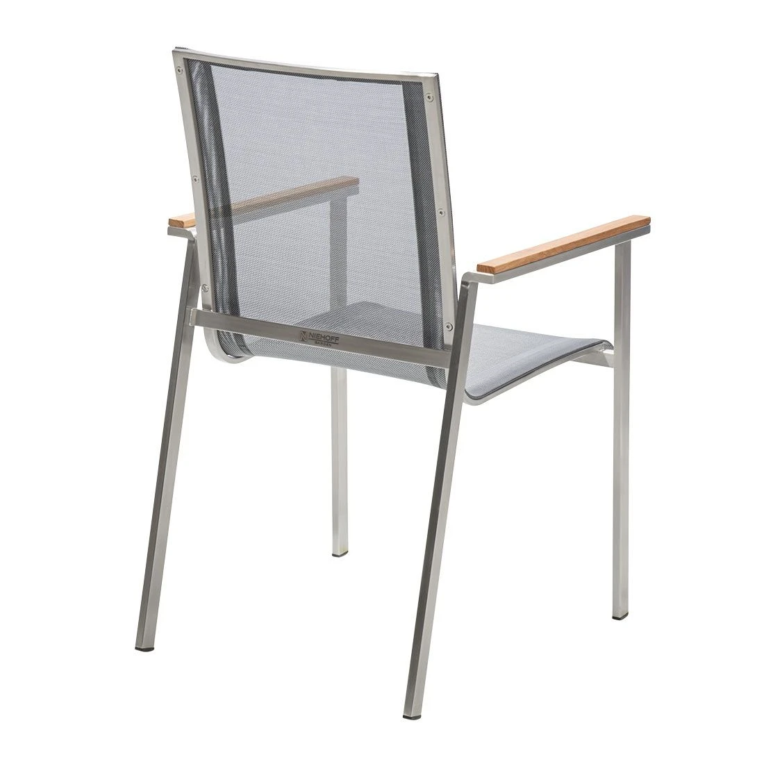 Musterring Brüssel Stapelsessel Edelstahl/Textilene Mit Teakarmlehnen Silbergrau 4 Musterring Brüssel Stapelsessel Edelstahl/Textilene Mit Teakarmlehnen Silbergrau – Bild 4