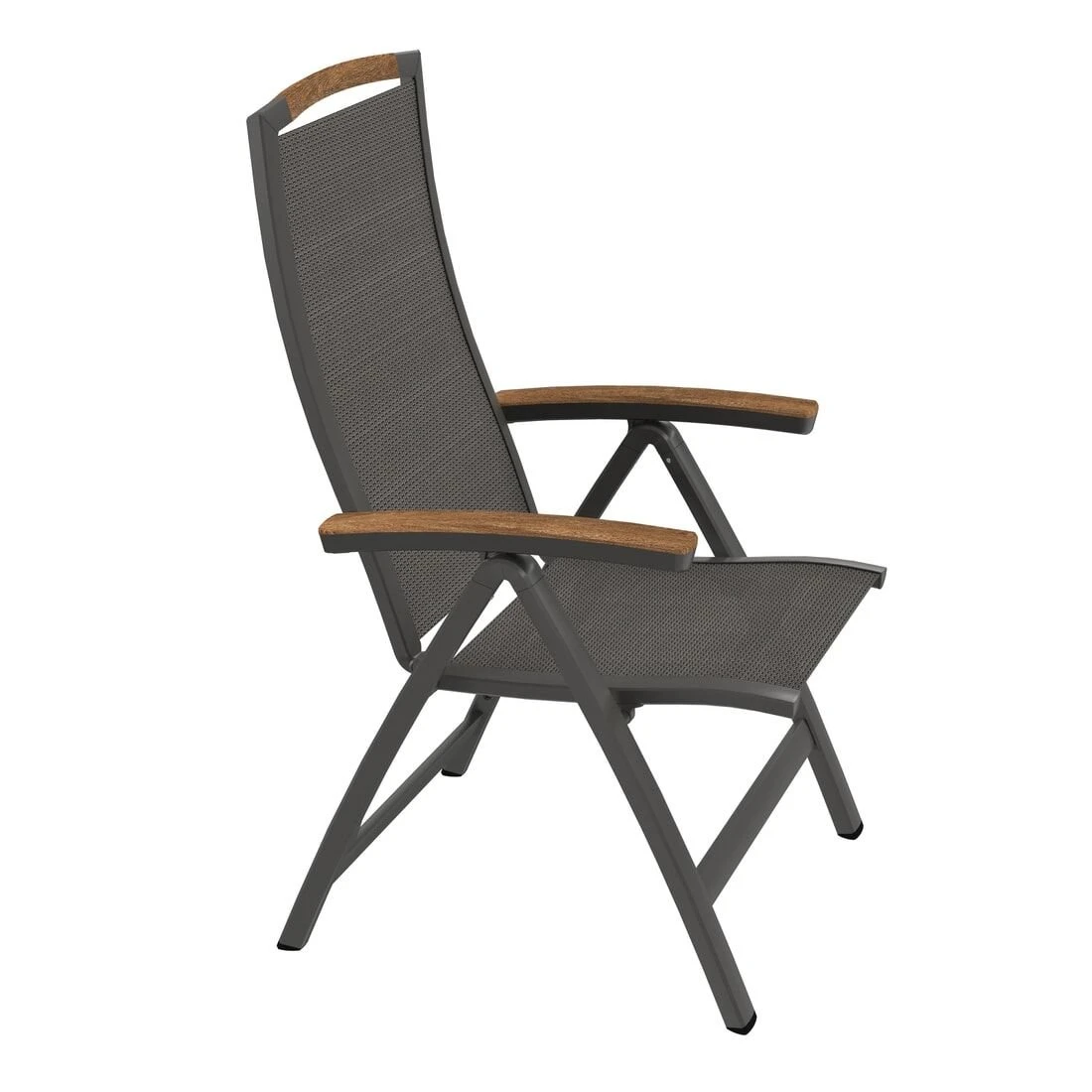 Sieger Catena Klappsessel Aluminium/Textilene Eisengrau/Grau/Teak 2 Sieger Catena Klappsessel Aluminium/Textilene Eisengrau/Grau/Teak – Bild 2