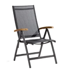 Sieger Cadiz Klappsessel Aluminium/Textilene Mit Teakarmlehnen Eisengrau/Grau