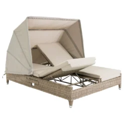 Domus Ventures Cleveland Lecce Doppelliege Halbrundgeflecht/Olefin White-Pepper/Warm-Grey -Gartenmöbel Geschäft 910913 3